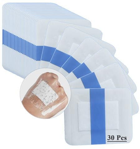 30 Pcs Waterproof Island Dressing, 6cm x 7cm Adhesive Wound Dressings Pads, Waterproof Transparent Bandage Gauze with Absorbent Patche
