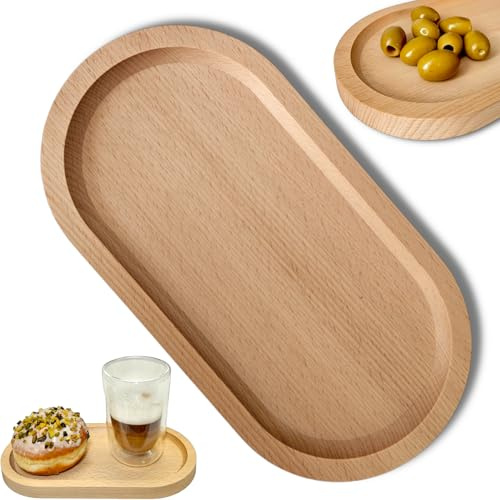 OSTENTO Dekotablett Holz, Serviertablett, Holzteller Deko, Holzbrett, Kleines Holztablett, Tablett aus Holz (2, Oval 25x13 cm)