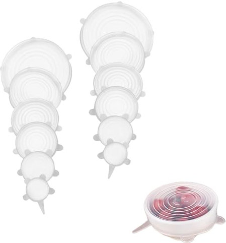 HUATEEN Couvercle Silicone Alimentaire,12 pcs Couvercle Etirable en Silicone Extensible Film Alimentaire Reutilisable Universel Film Etirable pour Micro Ondes Four Frigo Lave Vaisselle