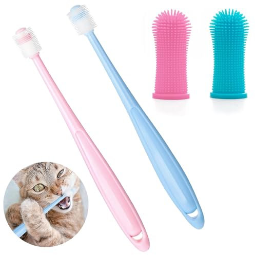 LIURFLNC 4 Stück Hunde Zahnbürste, Katzen Zahnbürste, 360 Grad Hundezahnbürste für Kleine Hunde Mittelgroße und Große Haustiere,Silikon Lebensmittelqualität Wiederverwendbar Zahnbürste Katze und Hunde