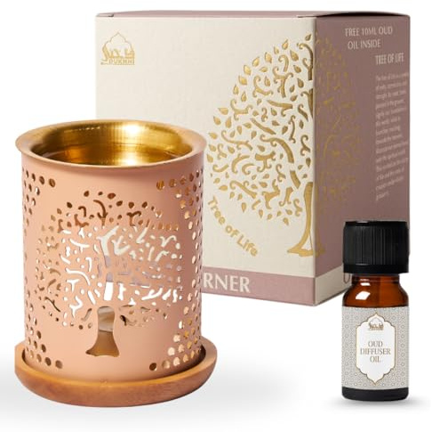 Dukhni Tree of Life Oil Burner | Brass burner with candle | Use this diffuser with essential oil & diffuser oils | Relax with home aromatherapy for stress relief, meditation and home fragrance