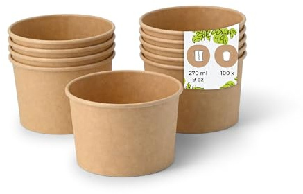BIOZOYG Eisbecher Pappe 100 Stück 200 ml Braun - Dessertbecher Beschichtet Einweg - Snackbecher Eisbecher Waffelbecher Dessert Einwegbecher Eiscreme Frozen Joghurt Obst Eisdiele