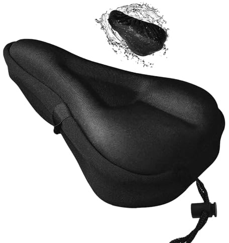 DOETYD Gel Bike Seat Cover, Extra Soft and Comfortable Bicycle Seat Cushion, Water&Dust Resistant Bike Saddle Cover with Large Memory Foam and Gel Padding, for Indoor and Outdoor Bicycles, Black