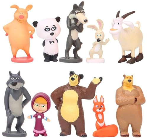 LGQHCE Mashai Figurines Cake Toppers, Statue de Jouet pour Enfants, Bear Action Figure Collection Personnage PVC Ornements Anniversaire pour Fête d'enfants 10pcs