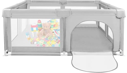 Belfoyer Parque Infantil Bebé 120×120×66 cm con 50 Pelotas – Corralito Plegable de Tela Oxford para Bebés y Niños Pequeños – Gris Claro