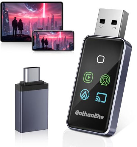 4 In 1 Wireless CarPlay Adapter, Screen Mirroring Adapter Support iPhone iOS 10+ & Android 11+ to Car Screen to Watch Videos, Wired to Wireless, No Delay(CarPlay+Airplay+Android Auto+ Mirror Link)