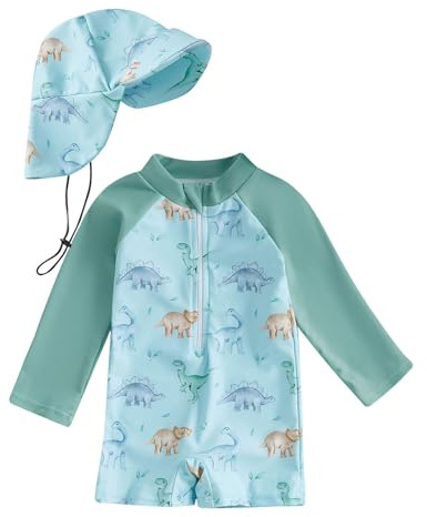 Costume da Bagno Intero per Bambini con Cappello da Sole UPF 5+ Protettivo in Neoprene Solare Muta Surf Set Manica Lunga con Cerniera Completa Costume Piscina Swimsuit Swimsear Spiaggia Mare