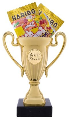andSmile Pokal mit Gravur Bester Bruder - Trophäe aus hochglänzendem Gold mit Marmorsockel - Pokale für Geschwister - Geschenk für den Bruder zum Geburtstag, Weihnachten