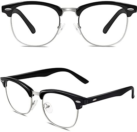 CGID Klassisch Halbrahmen Brille Ohne Stärke,Vintage Fake Nerd Brille Fensterglas Damen Herren 100% UV400 Schutz