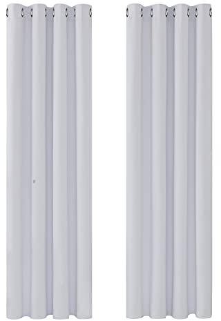 Deconovo Super Soft Solid Thermal Insulated Room Darkening Curtains for Bedroom Eyelet 55x96 Inch Two Panels Silver Grey