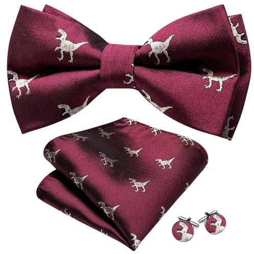 Barry.Wang Set papillon da uomo in seta Paisley pre-annodato con fazzoletto quadrato e gemelli per matrimoni ed eventi formali, Taglia unica