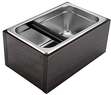 Caja de golpe de café, Cubo de basura de café redondeado de acero inoxidable con asa Cubo de posos de café antideslizante Recipiente desmontable para posos de café 27.6 * 12.1 * 17.5 cm