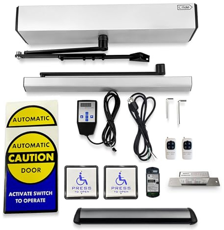 Olideauto Automatic ADA Swing Door Opener Operator 120B with 2PCS Stainless Steel Wired Handicap Push Switch+1PCS Fail Security 550LBS Electric Lock+1PCS Wired Motion Safety Sensor