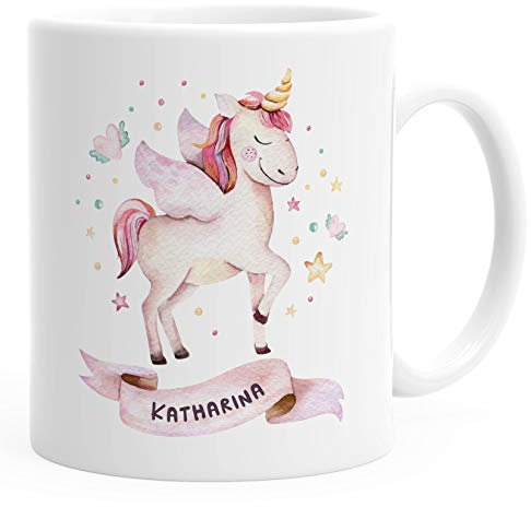 SpecialMe® Kindertasse Kunststoff Einhorn Tasse personalisierte Namenstasse für Mädchen Einhorntasse weiß Kunstoff-Tasse