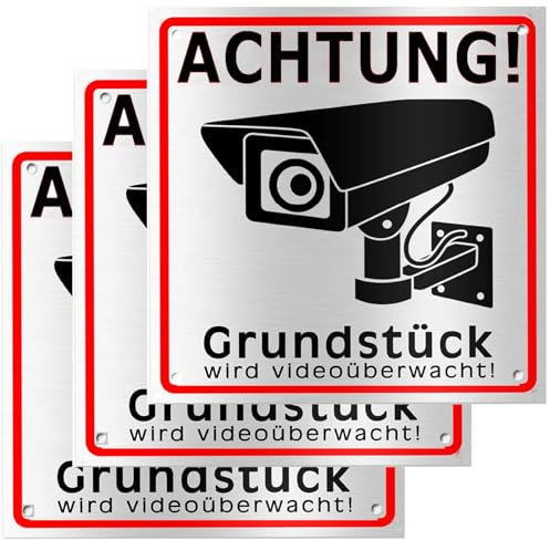 Videoüberwachung Schild Privatgrundstück, 3 Stück Achtung Kameraüberwachung aus Aluminiumlegierung… (3pcs Weiß)