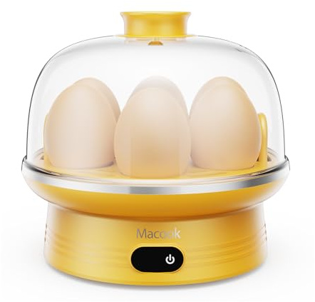 Macook Easter Rapid Egg Cooker with Touchscreen – 7-Egg Capacity, Soft/Medium/Hard-Boiled, Auto Shut-Off, BPA-Free & Dishwasher-Safe Parts, Measuring Cup Included (Yellow)
