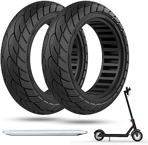 OUXI 10×2.5 Zoll Ersatz-Vollgummireifen 60/70-6.5 für Ninebot G30 Max /G30D mit 1 Montagewerkzeug für Elektroroller-Vollgummireifen,10x2.5 Ersatzräder,Hochelastischer Rollerreifen Schwarz(2Pack)