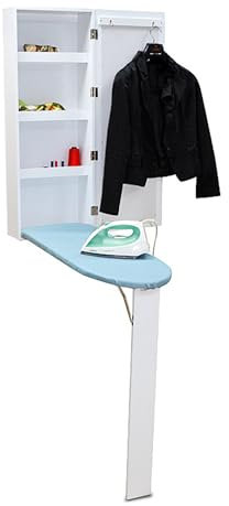 Ironing Board Cabinet, Wall Mounted Storage Cabinet Foldable with Mirror and Storage Compartment, Save Space, Safe Holds 55 Lbs, for Home Apartment Laundry Room Small Spaces