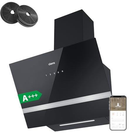 CIARRA AWB6736H A+++ Dunstabzugshaube 60cm Umluft Kopffreie Schräghaube 650m³/h Touch Control 4 Leistungsstufen Abluft Dunstabzug CBCF003 Kohlefilter Abzugshaube mit 2 Helligkeit LED-Beleuchtung