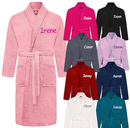 Gembroidery Personalised Towelling Bath Robe Highly Absorbent 100% Cotton Premium Quality Shawl Design Adult Long Bathrobe Perfect Loungewear Gift for Women and Men (Light Pink)