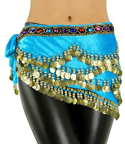 Baisdan Cintura di Danza del Ventre da Donna, Gonna per Danza del Ventre con Monete e Costume per Danza del Ventre con Strass Colorati