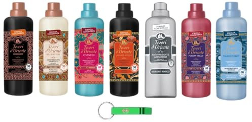 Testpaket Tesori d'Oriente Flüssigkeit Weichspüler, Fabric Softener Weißer Moschus Ayurveda Hammam Byzanthium Japanase Persian Thalasso 7 x 760ml + Beni Culinari Kostenloser Schlüsselanhänger