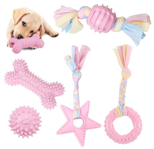 SUATK Hundespielzeug Set - Kauspielzeug Mit Ball, 5 Stück Welpenspielzeug, Langlebiges Interaktives Spielzeug aus Naturbaumwolle, Ungiftig für Mittelgroße und Große Hunde