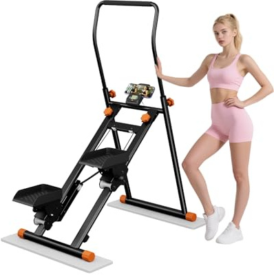 AMAZINGHOME Stair Stepper for Home Gym Exercise, New Version Vertical Stair Climber for Full-Body Workout, Compact Folding Stair Stepper with Extended Step Range, Adjustable Handlebar & Pedals