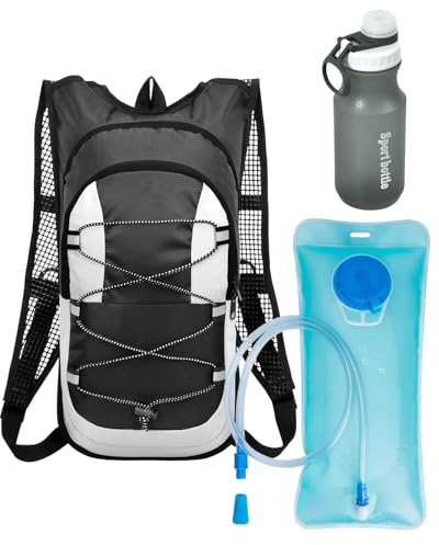 Kazaigou Trinkrucksack 12L - Fahrradrucksack & Skirucksack mit 2L Trinkblase & Trinkflasche 600ML Ideal für MTB, Laufen & Skifahren, Verstellbarer Brust & Taillengurt