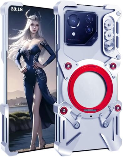 SNOWtreeAA Handyhülle für ASUS ROG Phone 8 Pro. Machine Monster/Steampunk/Telefon-hülle/Telefonkasten ROG 8 Case/Gaming Handy-Tasche Magnethalterung -Silbrig