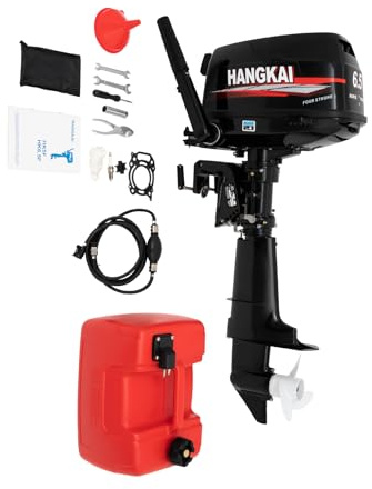 Außenborder Motor, 4-Takt 123CC 6.5PS Benzin Außenbordmotor 1 Zylindern Benzin Bootsmotor Wasserkühlung Außenborder Schwere Schiffsmotoren mit CDI-Zündsystem und 3.2-Gallonen-Tank für Schlauchboote