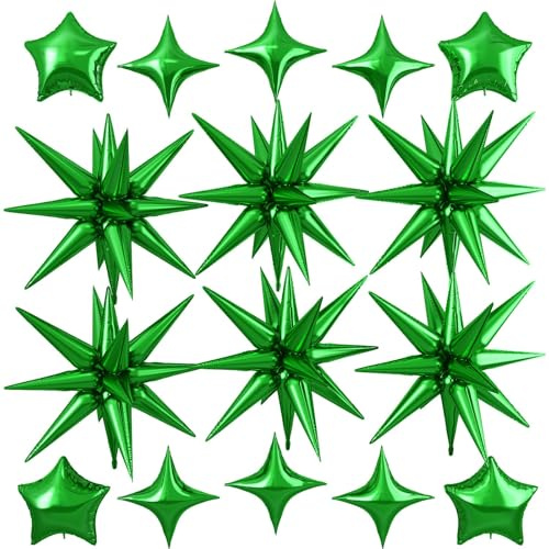 Green Star Balloon,16Pcs Star Foil Balloons Set with 22Inch Explosion Spike Cone Balloons and 10Inch Quadrangle Helium Balloon for Birthday Wedding Baby Shower Party Decorations