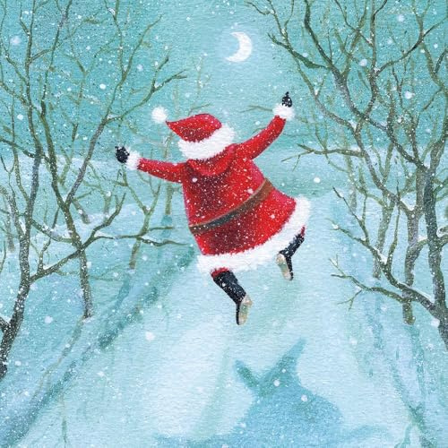 Museums & Galleries Charity Christmas Cards Pack of 8 - Skipping Santa in the Snow - Festive Christmas Cards Multipack - In Aid of Macmillan Cancer Support