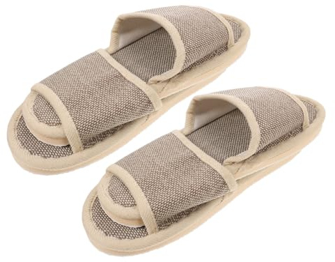 TOPPERFUN 2 Par Sommartofflor i Linne och Bomull med Halkfri Eva-sula och Vattentäta Inomhus Hotelltofflor för Damstorlek Beige