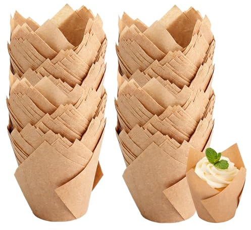 200 Stycken Muffinsformar Papper Tulpan | Muffinsformar Pappersmuggar, Muffinsform Papper Cupcake-Formar, Cupcake-Formar Bakformar För Bröllop Födelsedagsfest (Brun)