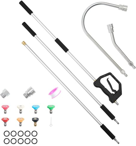 VEVOR Lance Télescopique pour Nettoyeur Haute Pression 2,775 m Baguette de Pulvérisation Télescopique 3 Sections pour Nettoyage de Gouttières en Hauteur, avec Rallonges, 7 Buses, Adaptateur, 275 bar
