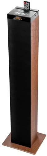 GOgroove Torre Altoparlante Bluetooth con Subwoofer Integrato - Cassa da Pavimento Home con Bassi Potenti, Doppi Driver, 120W di Picco, MP3 AUX 3,5mm, Porta USB 2.0 per Chiavetta, Radio FM (Marrone)