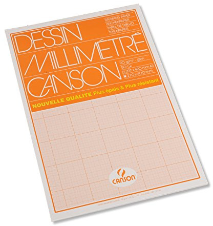 Canson, formato A3, 90 g/m², lato incollate, Buff, millimetri-Carta da disegno, 50 fogli