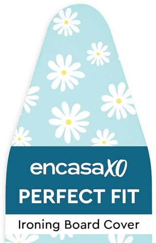Encasa XO Ironing Board Cover and Pad 54x15 - Thick 3mm Felt Padding, Drawstring Tightening & Lock, Easy Fit, Scorch & Stain Resistant, Fits Standard Large Ironing Board - Daisy Blue