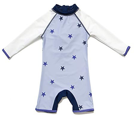 BONVERANO Traje de baño para bebé niño Trajes de baño de una Pieza de Manga Larga Protección UV 50+ Trajes de baño con Cremallera(Morado-Estrella,12-18meses