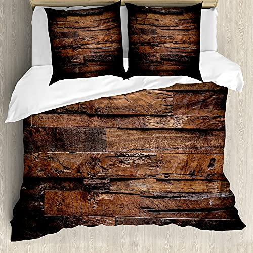 ABAKUHAUS Schokolade Bettwäsche Set für Doppelbetten, Raue Dunkle Holz, Weicher Microfaserstoff Allegigeignet kein Verblassen, Braun Dunkelbraun