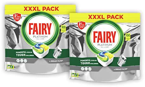 Fairy Platinum All in One Cytryna Tabletki do zmywarki, 200 Tabletki (2 x 100 Sztuk), do Trudnych Zabrudzeń