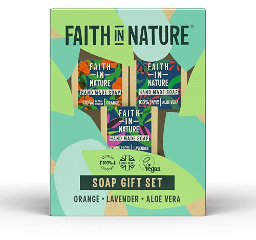 Faith In Nature Natural Handmade Soap Gift Set, Vegan and Cruelty Free, No SLS or Parabens, 3 x 100g