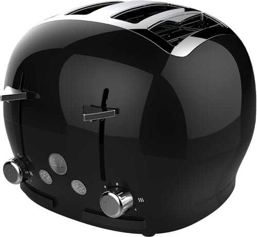 FUNKY Large Retro 4-slice Toaster, Extra Wide & Deep Slots, 6 Browning Levels, Frozen, Cancel and Reheat Function - Black