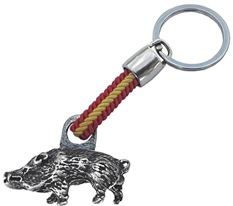 Tiendas LGP - Llavero Jabalí, Metal y Bandera de España, Anilla de Acero, Caza