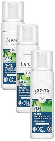 lavera Milder Rasierschaum Men sensitiv ∙ Gründliche & sanfte Rasur ∙ Gesichtspflege für Männer - Geeignet für empfindliche Haut ∙ vegan - 150 ml (Packung mit 3)