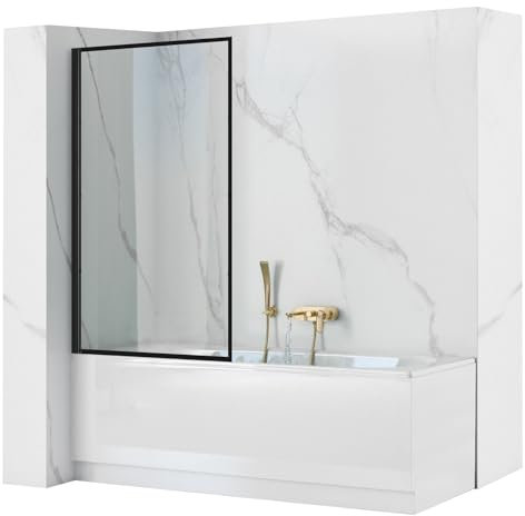 Rea Pare-baignoire Lagos Fix Black 70 x 140 cm écran paroi de baignoire sur le mur, verre de sécurité 5 mm (Finition des profils: Noir)