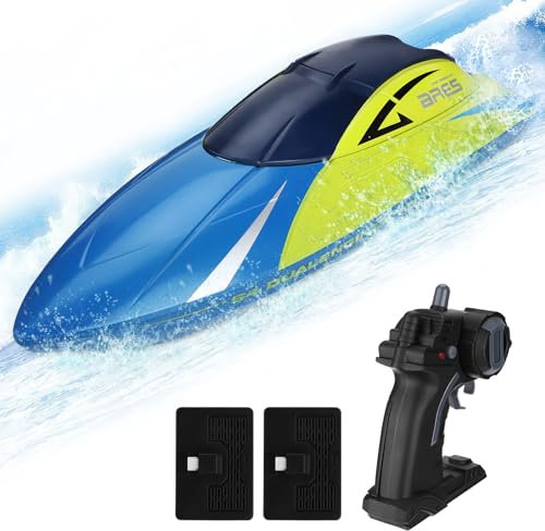 Luckits Ferngesteuertes Boot, 2,4 GHz wasserdichtes elektrisches mit 2 wiederaufladbaren Batterien, kabelloses elektrisches Geschwindigkeits-RC-Schiff, Kinder im Freien, Pool, See, Fluss