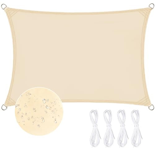 Sonnensegel Wasserdicht Rechteckig 2x3m inkl Befestigungsseile, Wetterschutz Sonnenschutz (PES) Polyester mit UV Schutz für Balkon Terrasse Garten Camping