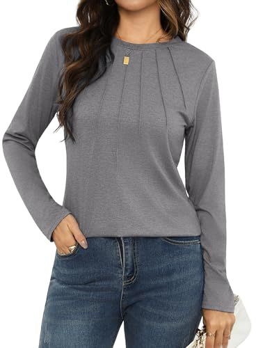 Gyabnw Camiseta Manga Larga Mujer Cuello Redondo Plisada